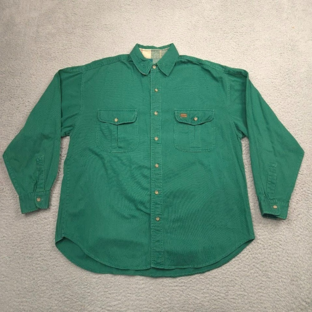 Tobruk Button Front Shirt Mens Large Green Cotton Long Sleeve Two Pocket Outdoor